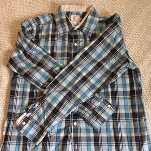 Androgyny Blue Plaid Button Down Shirt
